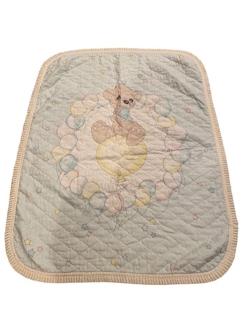 Precious Moments Teddy Bear Baby Balloons Quilt Blanket Nursery Decor Vintage